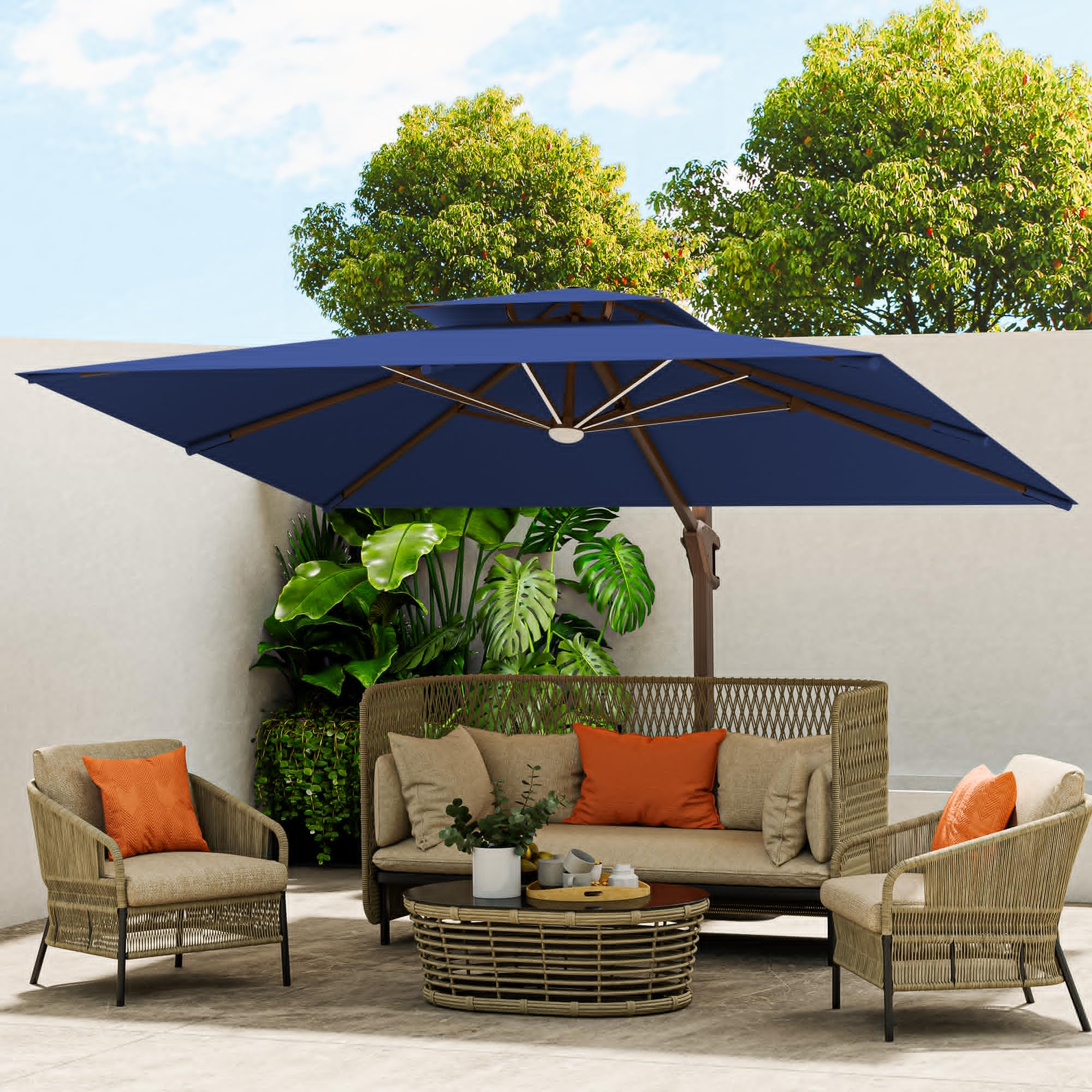 Cantilever Outdoor Patio Umbrella with LED Lights