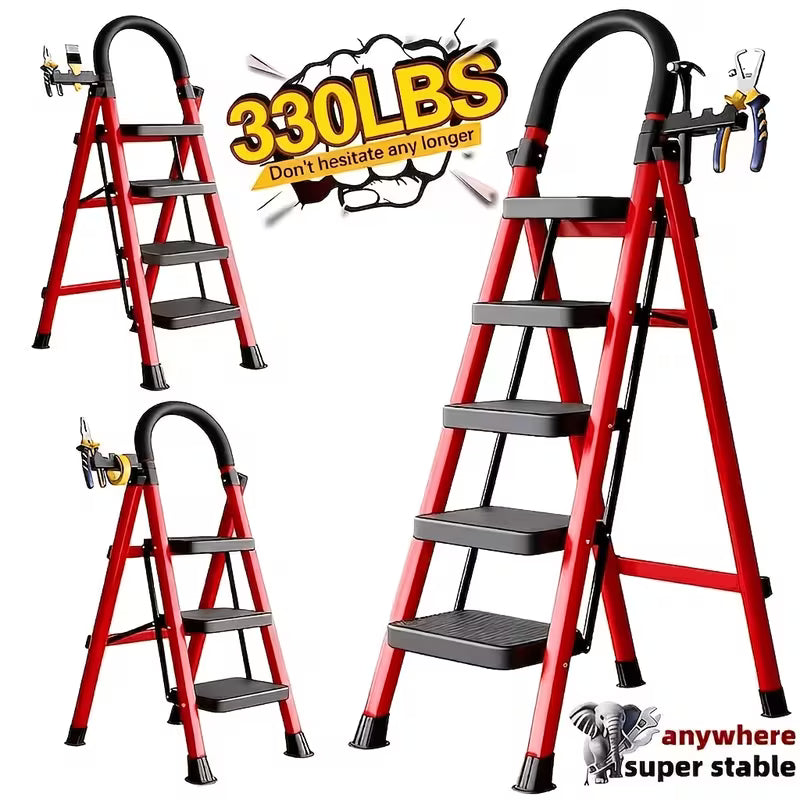 2/3/4/5-Step Ladder, Lightweight Folding Stool With Extra-Wide Anti-Slip Steps