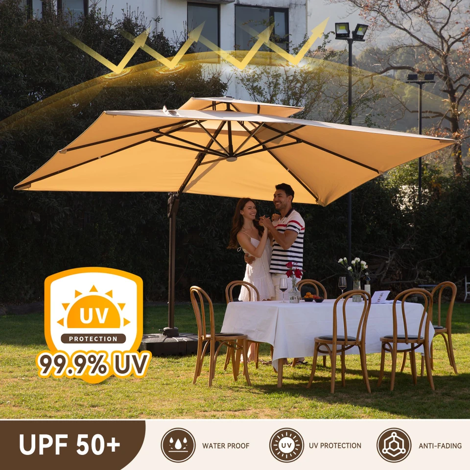 Cantilever Outdoor Patio Umbrella with LED Lights