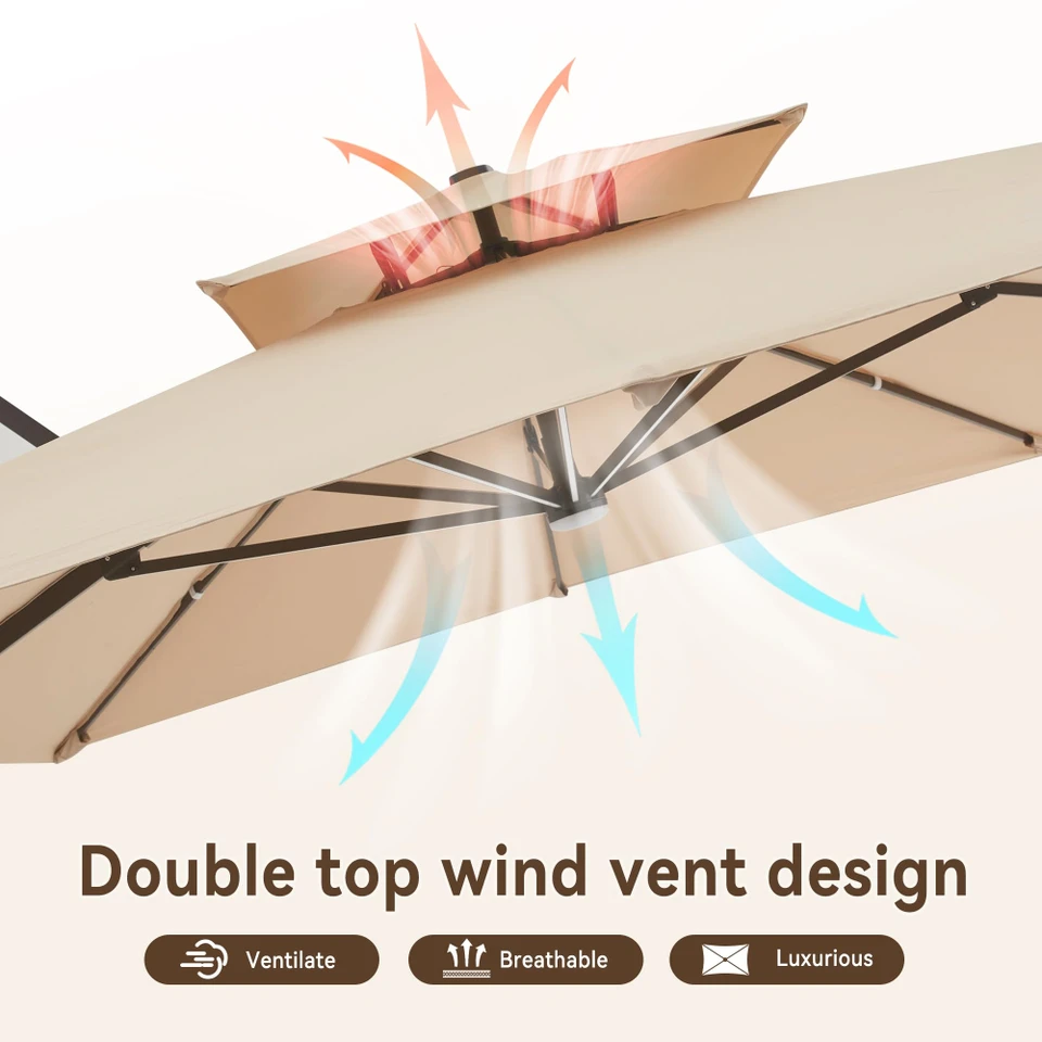 Cantilever Outdoor Patio Umbrella with LED Lights