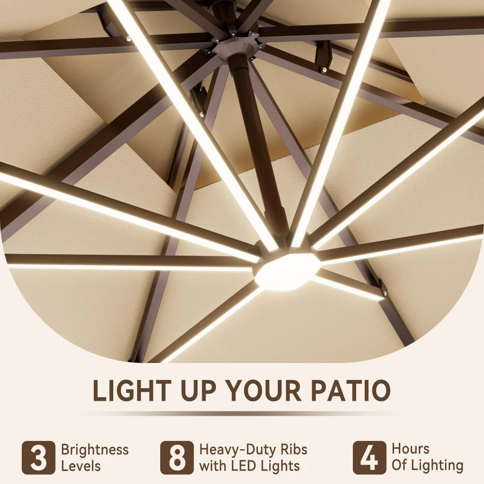 Cantilever Outdoor Patio Umbrella with LED Lights