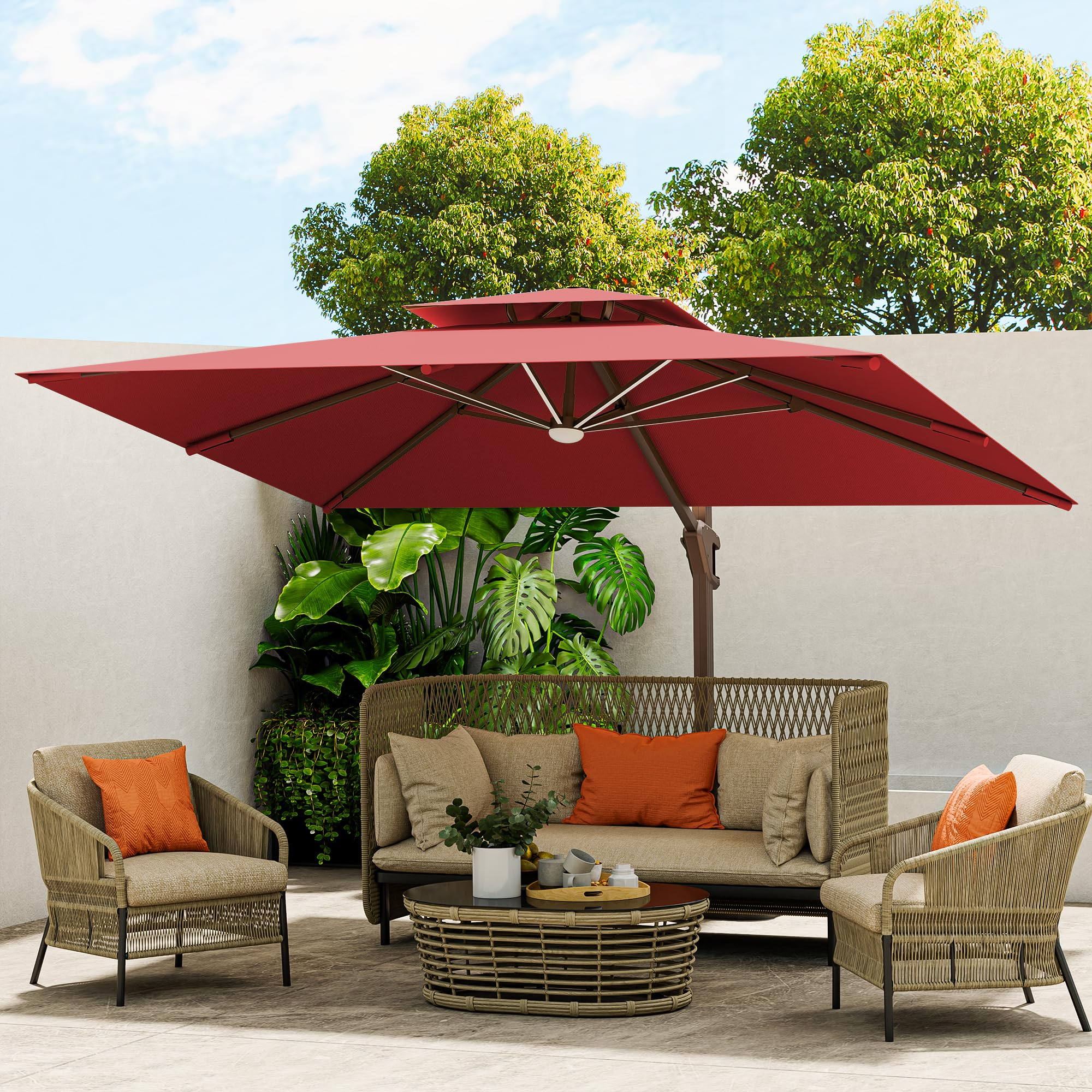 Cantilever Outdoor Patio Umbrella with LED Lights