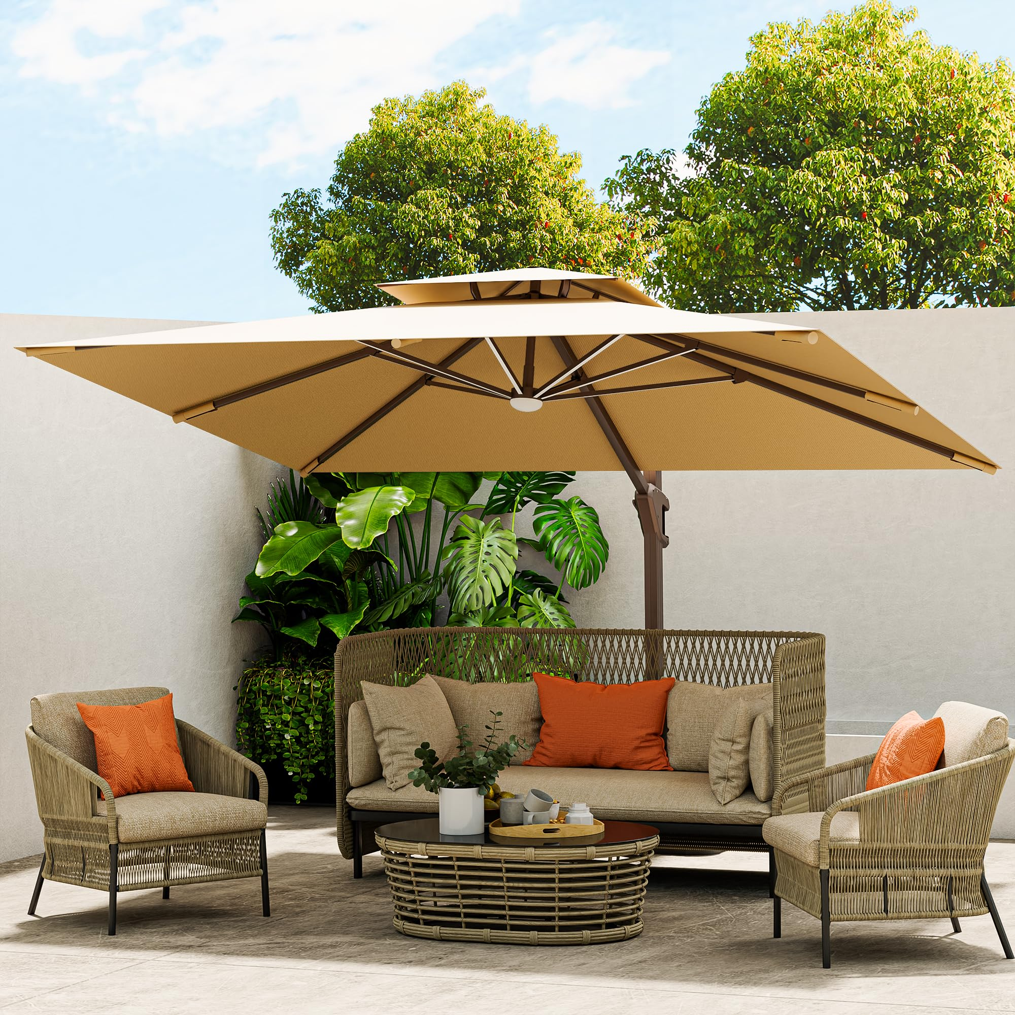 Cantilever Outdoor Patio Umbrella with LED Lights